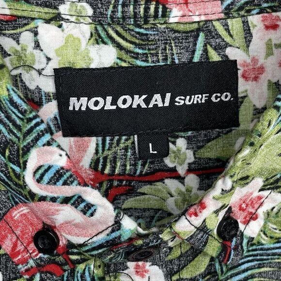 MOLOKAI Surf Mens Tropical Flamingo Print Button-Down Shirt EUC Large L Cotton - Picture 6 of 8